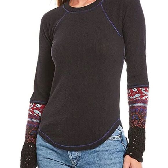 Free People The Mix Cuff Long Sleeve Knit Top Size XS - Picture 1 of 4